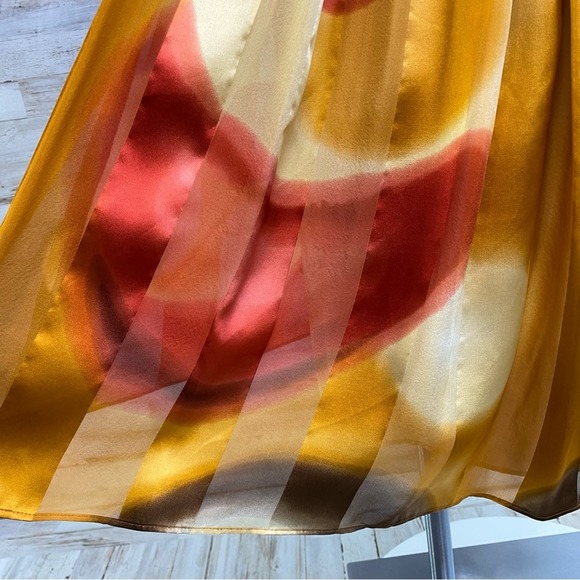 Suzi Chin by Maggy Boutique Silk Dress Womens Size 12 Gold Red Print Tie Waist - Picture 5 of 13